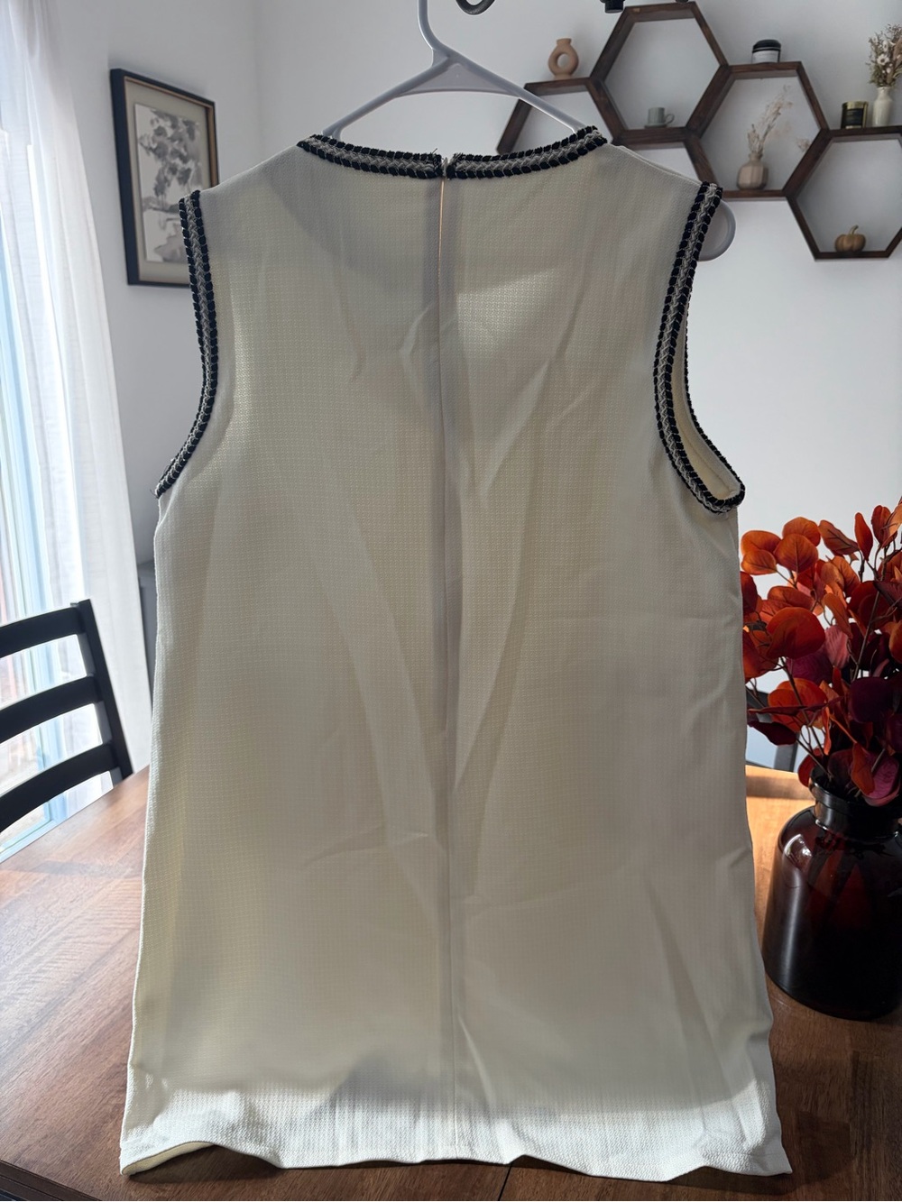 Sleeveless Cream Mini Dress with Black and Gold Trim (NEW) - Picture 2 of 6